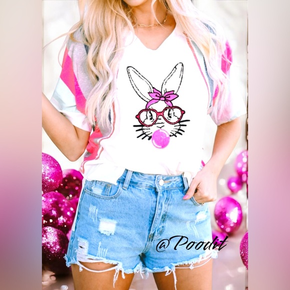 poodit Tops - High low loose fit bubblegum bunny tee S M L XL